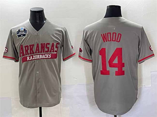 A.Razorbacks #14 Gage Wood Grey 2025 World Series Stitched American College Jerseys