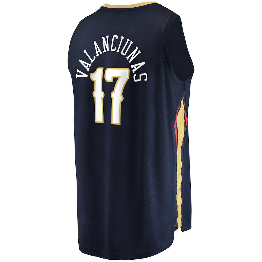 NO.Pelicans #17 Jonas Valanciunas Fanatics Branded 2021-22 Fast Break Replica Jersey Navy Icon Edition Stitched American Basketball Jersey