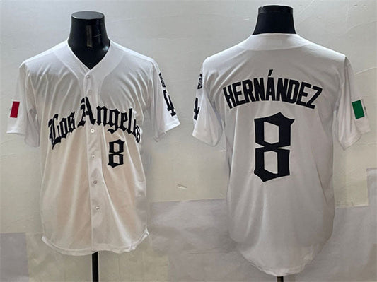 Los Angeles Dodgers #8 Enrique Hern¨¢ndez White Mexico 2025 LA Gothic Style With Fernando Patch Vapor Premier Limited Stitched Baseball Jersey