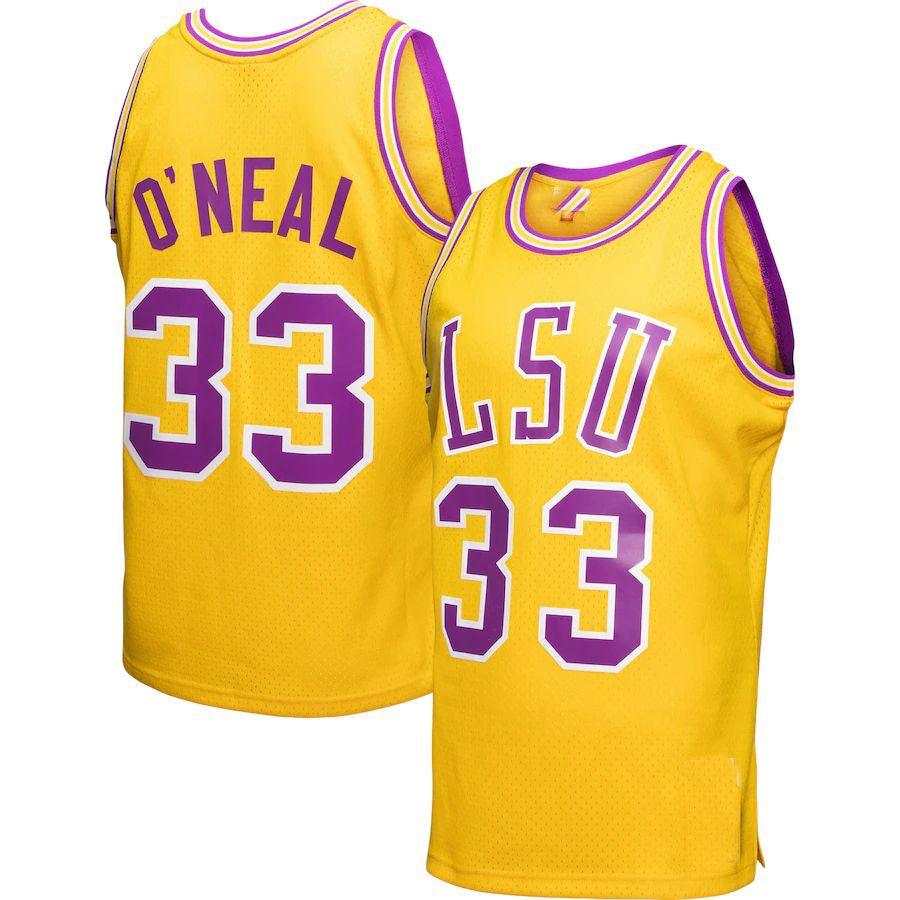 L.Tigers #33 Shaquille O'Neal Mitchell & Ness Player Swingman Jersey Gold Basketball Jersey Stitched American College Jerseys