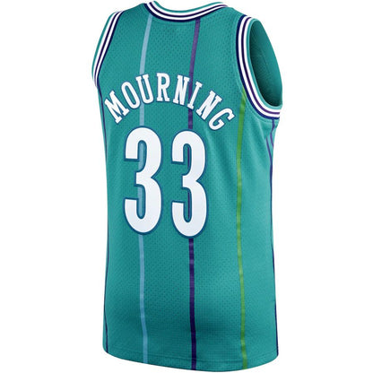 C.Hornets #33 Alonzo Mourning Mitchell & Ness 1992-93 Hardwood Classics Swingman Player Jersey  Teal Stitched American Basketball Jersey