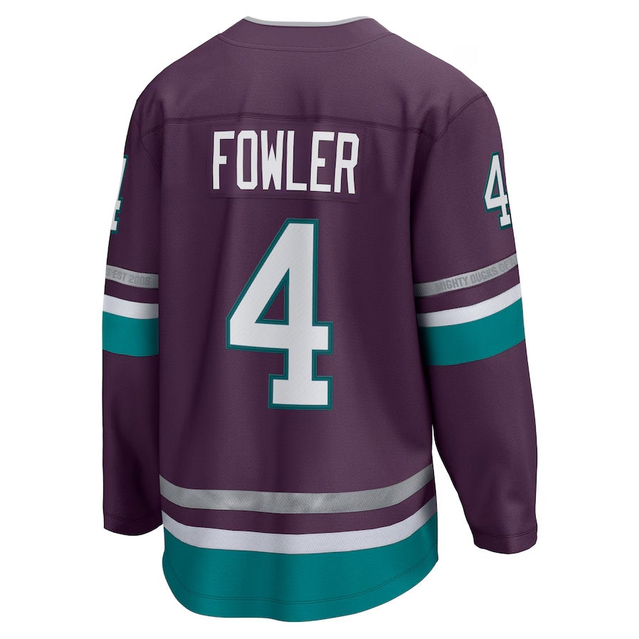 A.Ducks #4 Cam Fowler Fanatics 30th Anniversary Premier Breakaway Jersey - Purple Stitched American Hockey Jerseys