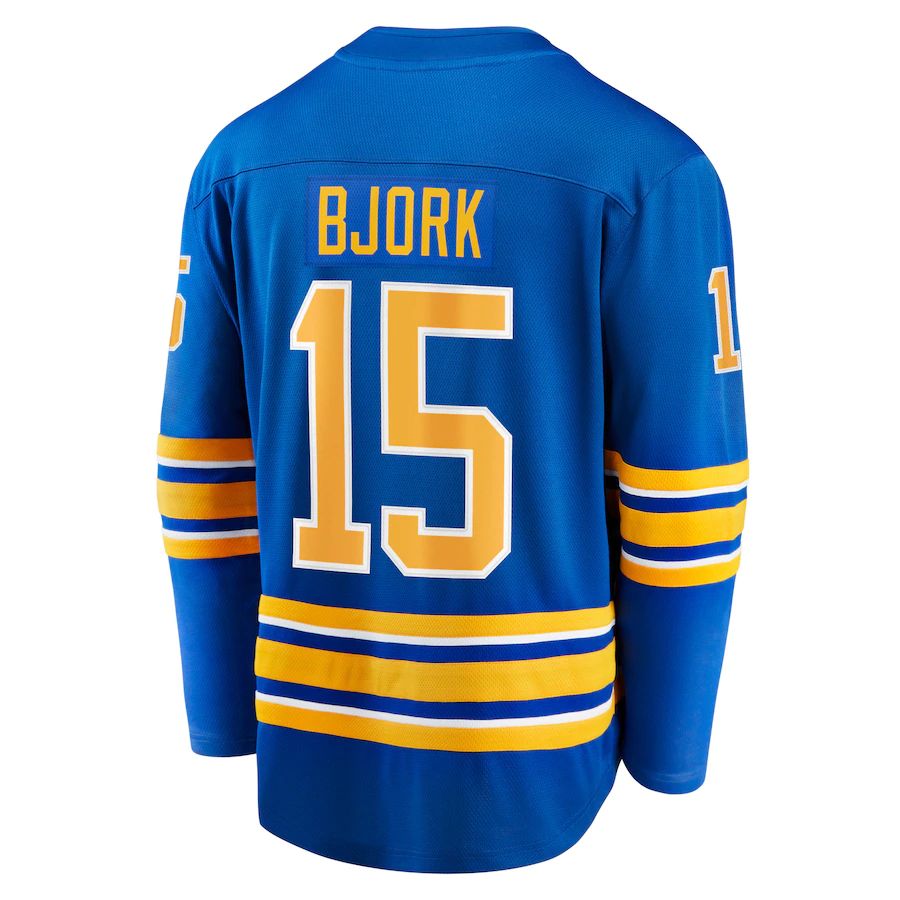 B.Sabres #15 Anders Bjork Fanatics Branded Team Home Breakaway Player Jersey  Royal Stitched American Hockey Jerseys