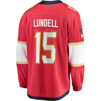 F.Panthers #15 Anton Lundell Fanatics Branded Home Breakaway Player Jersey  Red Stitched American Hockey Jerseys