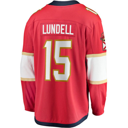 F.Panthers #15 Anton Lundell Fanatics Branded Home Breakaway Player Jersey  Red Stitched American Hockey Jerseys