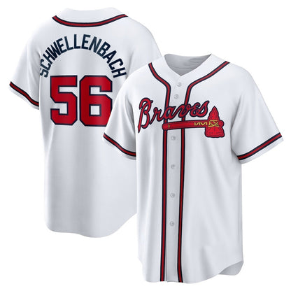 Atlanta Braves #56 Spencer Schwellenbach Home Replica Jersey - White Baseball Jerseys