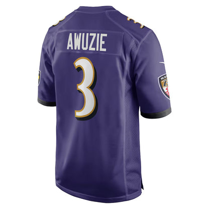 B.Ravens #3 Chidobe Awuzie Purple Team Game Stitched American Football Jerseys