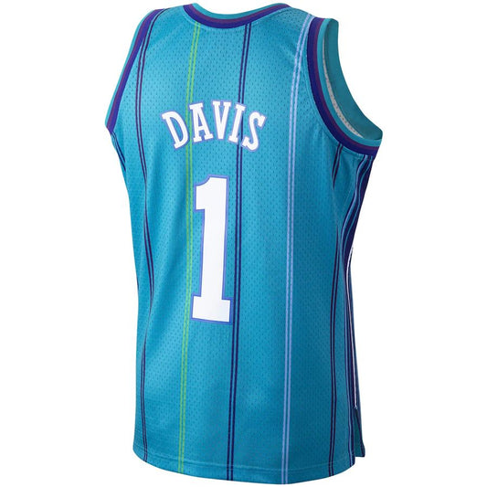 C.Hornets #1 Baron Davis Mitchell & Ness Hardwood Classics 1999-00 Swingman Jersey Teal Stitched American Basketball Jersey