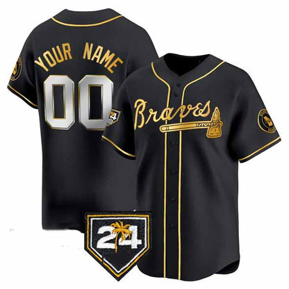 Custom Atlanta Braves Black Gold 2024 Spring Training Patch Limited Stitched Baseball Jersey