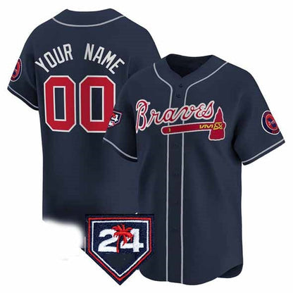 Custom Atlanta Braves Navy 2024 Spring Training Patch Limited Stitched Baseball Jersey