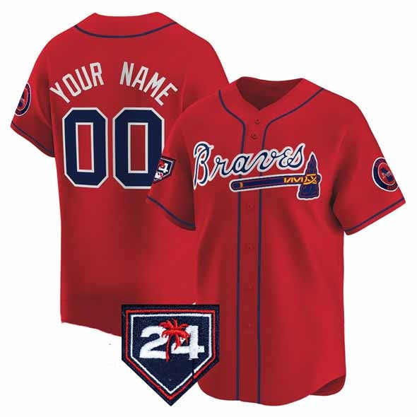 Custom Atlanta Braves Red 2024 Spring Training Patch Limited Stitched Baseball Jersey