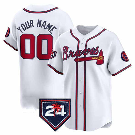 Custom Atlanta Braves White 2024 Spring Training Patch Limited Stitched Baseball Jersey