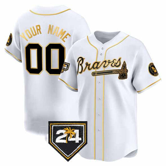 Custom Atlanta Braves White Gold 2024 Spring Training Patch Limited Stitched Baseball Jersey