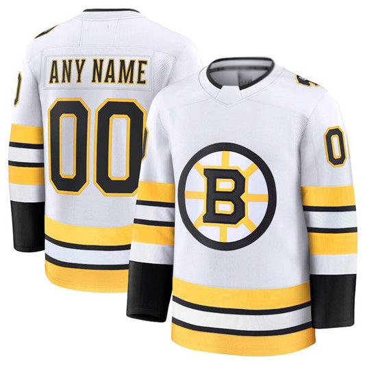 Custom B.Bruins Active Player White 2025 Away Stitched American Hockey Jerseys