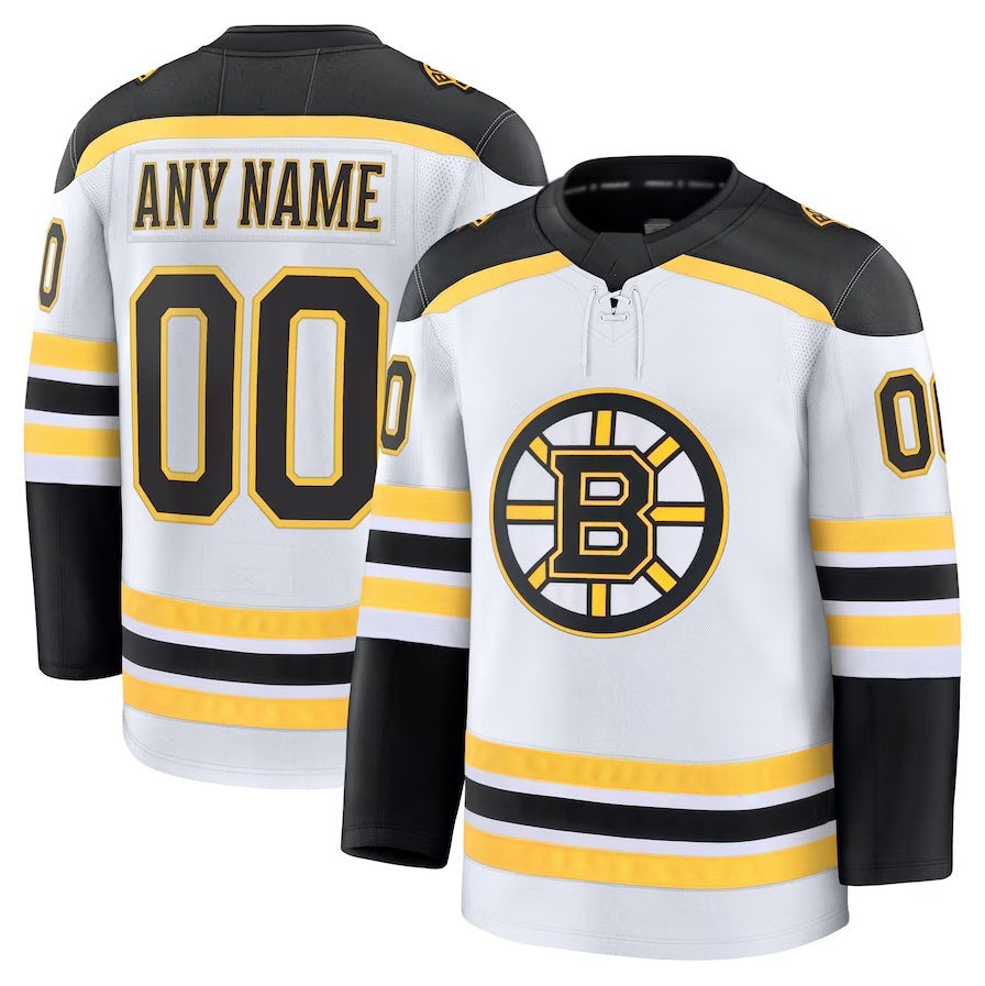 Custom B.Bruins Fanatics Away Premium Jersey - White Stitched American Hockey Jerseys