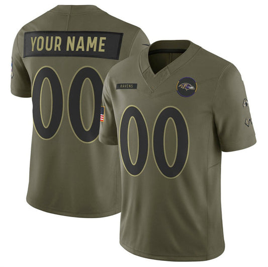 Custom B.Ravens Active Player Olive 2025 F.U.S.E. Salute to Service Limited Football Jersey