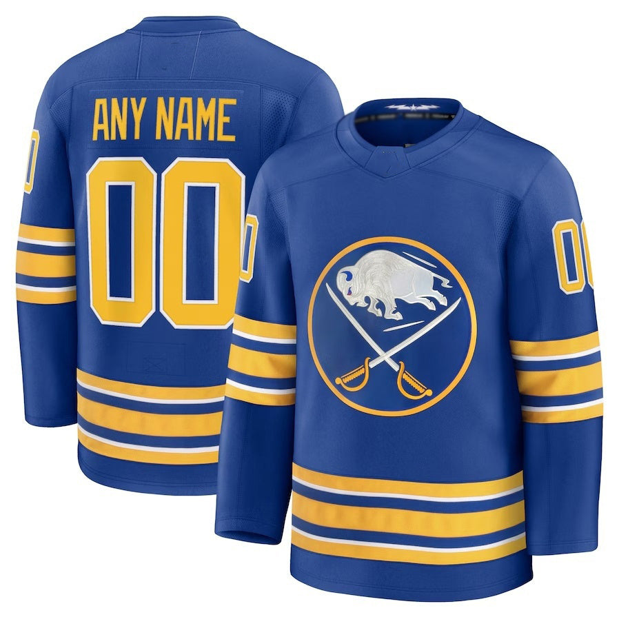 Custom B.Sabres Fanatics Home Premium Jersey - Royal Stitched American Hockey Jerseys