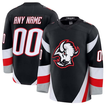 Custom B.Sabres Fanatics Alternate Premium Jersey - Black Stitched American Hockey Jerseys