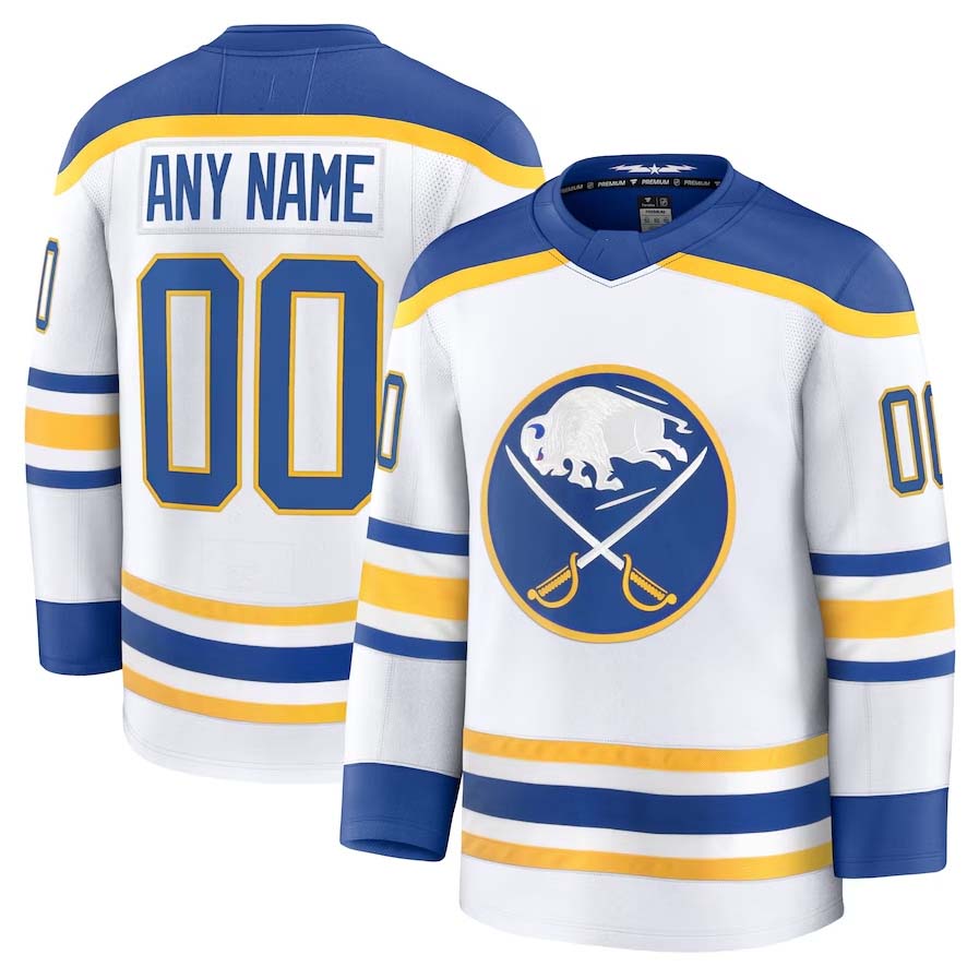 Custom B.Sabres Fanatics Away Premium Jersey - White Stitched American Hockey Jerseys