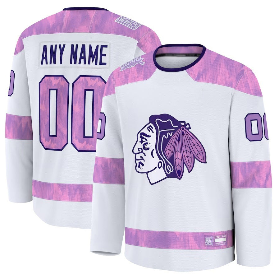 Custom C.Blackhawks Fanatics 2024 Hockey Fights Cancer Practice Jersey - White Stitched American Hockey Jerseys