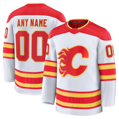 Custom C.Flames Fanatics Away Premium Jersey - White Stitched American Hockey Jerseys