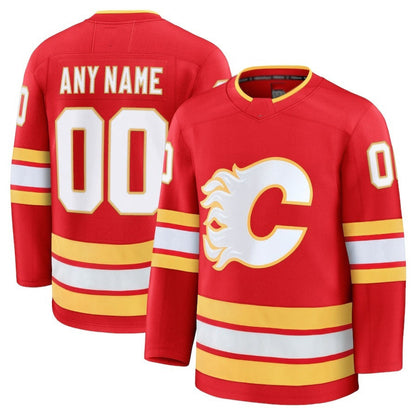 Custom C.Flames Fanatics Home Premium Jersey - Red Stitched American Hockey Jerseys