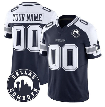 Custom D.Cowboys Active Player White Navy Alternate 2025 F.U.S.E Dallas City Patch Vapor Untouchable Limited Football Stitched Game Jersey