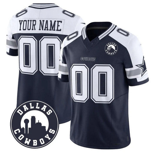 Custom D.Cowboys Active Player White Navy Alternate 2025 F.U.S.E Dallas City Patch Vapor Untouchable Limited Football Stitched Game Jersey