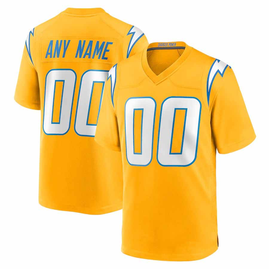 Custom LA.Chargers Gold Alternate Charger Power Game Stitched Football Jersey