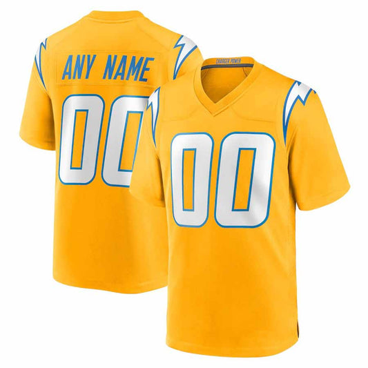 Custom LA.Chargers Gold Alternate Charger Power Game Stitched Football Jersey