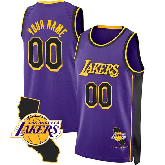 Custom LA.Lakers Active Player Purple 2025 California Patch Stitched Basketball Jersey