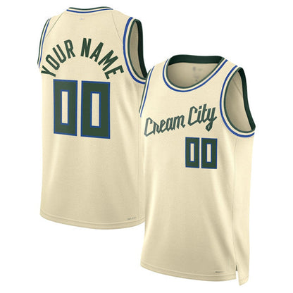 Custom M.Bucks Active Player Cream 2025-26 City Edition Swingman Stitched Basketball Jersey