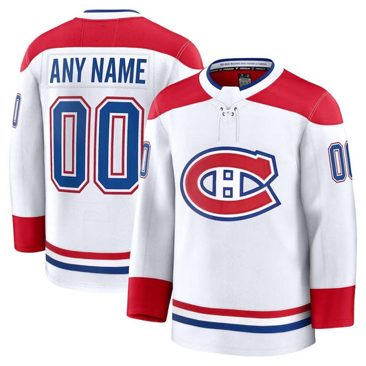 Custom M.Canadiens Fanatics Away Premium Jersey - White Stitched American Hockey Jerseys