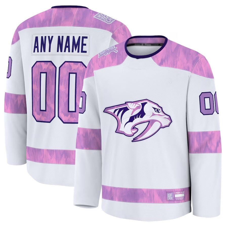 Custom N.Predators Fanatics 2024 Hockey Fights Cancer Practice Jersey - White Stitched American Hockey Jerseys
