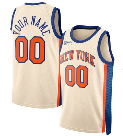 Custom NY.Knicks Active Player Cream 2025-26 City Edition Swingman Stitched Basketball Jersey