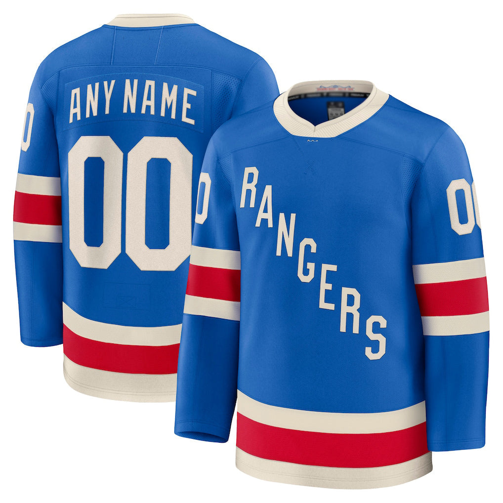 Custom NY.Rangers Fanatics Blue Centennial Premium Stitched American Hockey Jerseys