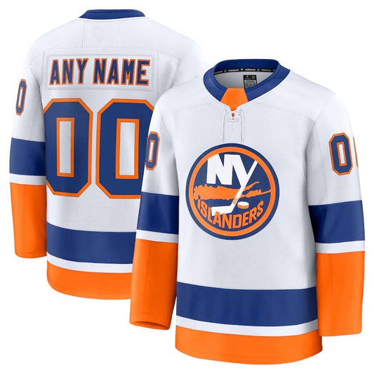Custom NY.Islanders Fanatics Away Premium Jersey - White Stitched American Hockey Jerseys