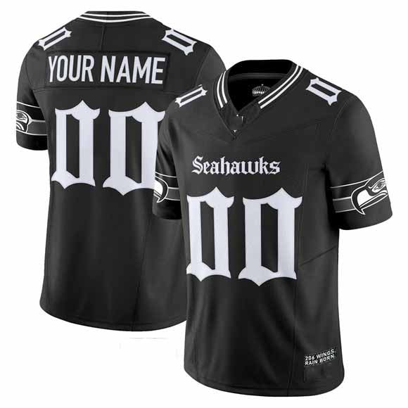 Custom S.Seahawks Active Player Black 2025 F.U.S.E. 'Gothic Rain City Shadows Edition' Vapor Limited Football Stitched Jersey