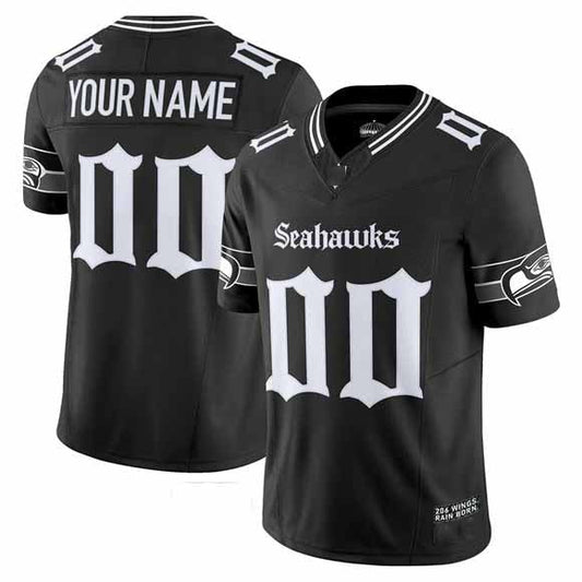 Custom S.Seahawks Active Player Black 2025 F.U.S.E. 'Gothic Rain City Shadows Edition' Vapor Limited Football Stitched Jersey