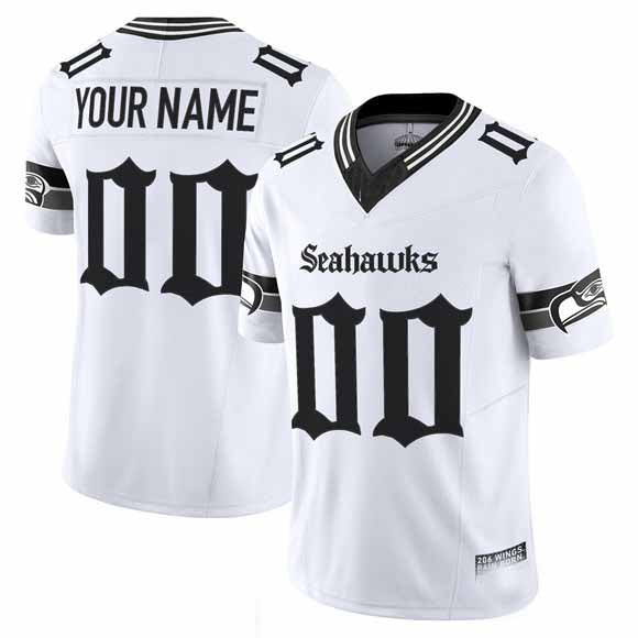 Custom S.Seahawks Active Player White 2025 F.U.S.E. 'Gothic Rain City Shadows Edition' Vapor Limited Football Stitched Jersey