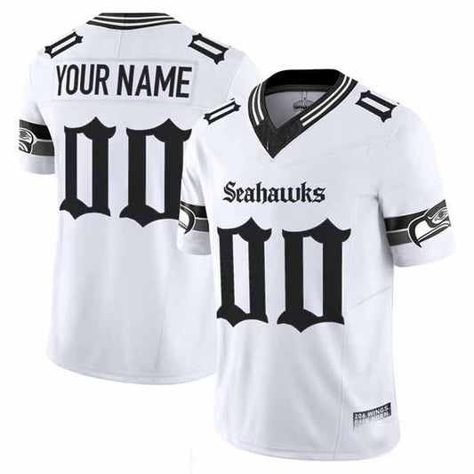 Custom S.Seahawks Active Player White 2025 F.U.S.E. 'Gothic Rain City Shadows Edition' Vapor Limited Football Stitched Jersey