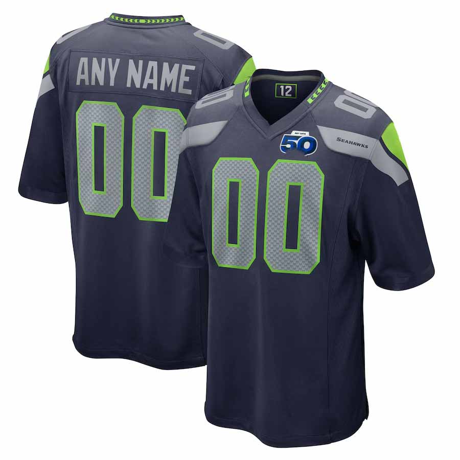 Custom S.Seahawks College Navy 50th Season Team Game Stitched Football Jersey