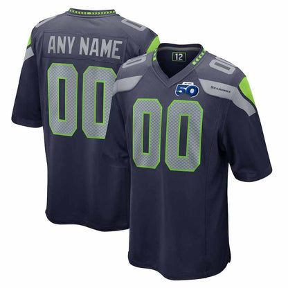 Custom S.Seahawks College Navy 50th Season Team Game Stitched Football Jersey