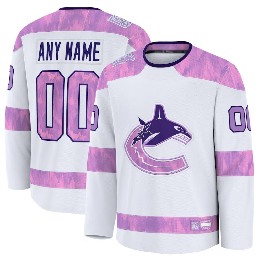 Custom V.Canucks Fanatics 2024 Hockey Fights Cancer Practice Jersey - White Stitched American Hockey Jerseys