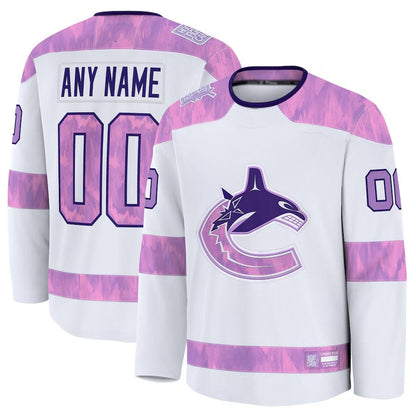 Custom V.Canucks Fanatics 2024 Hockey Fights Cancer Practice Jersey - White Stitched American Hockey Jerseys