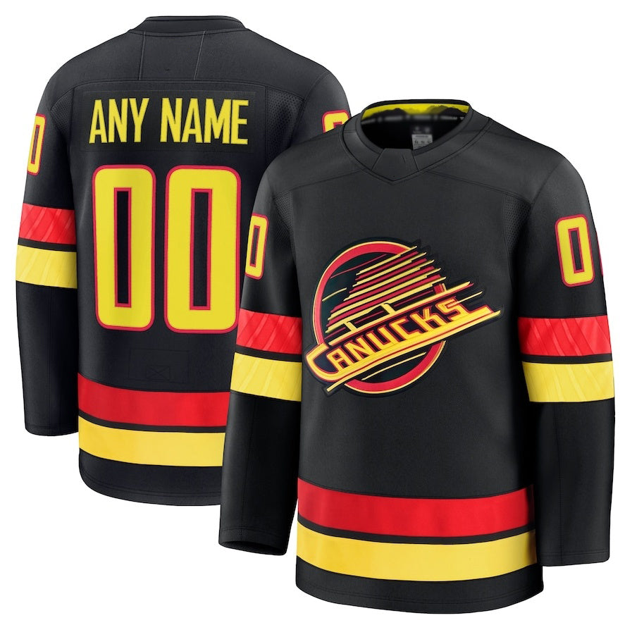 Custom V.Canucks Fanatics Alternate Premium Jersey - Black Stitched American Hockey Jerseys