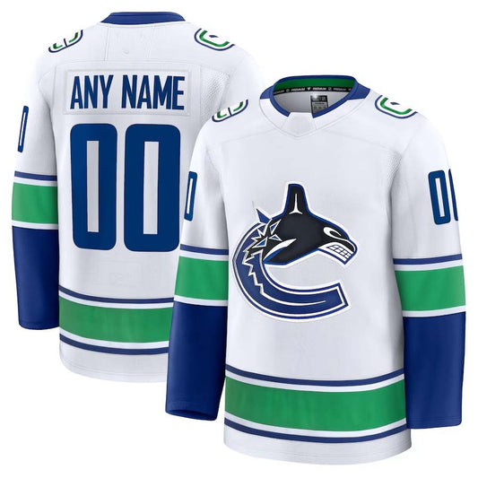 Custom V.Canucks Fanatics Away Premium Jersey - White Stitched American Hockey Jerseys