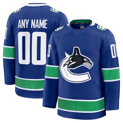 Custom V.Canucks Fanatics Home Premium Jersey - Blue Stitched American Hockey Jerseys