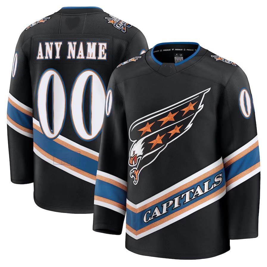 Custom W.Capitals Fanatics Alternate 50th Anniversary Premium Jersey - Black Stitched American Hockey Jerseys