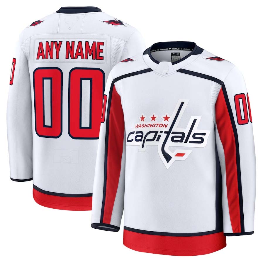 Custom W.Capitals Fanatics Away Premium Jersey - White Stitched American Hockey Jerseys